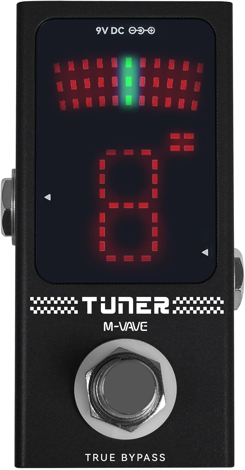 IOppWin High-Precision Chromatic Guitar Tuner Pedal - Compact Metal True Bypass Stompbox with LED Display for Bass, 12-String Guitar & Instruments, 12Hz-4186Hz Range (Black) - Image 1